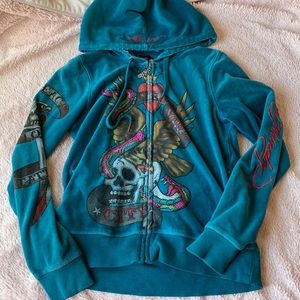 super rare ed hardy zip up